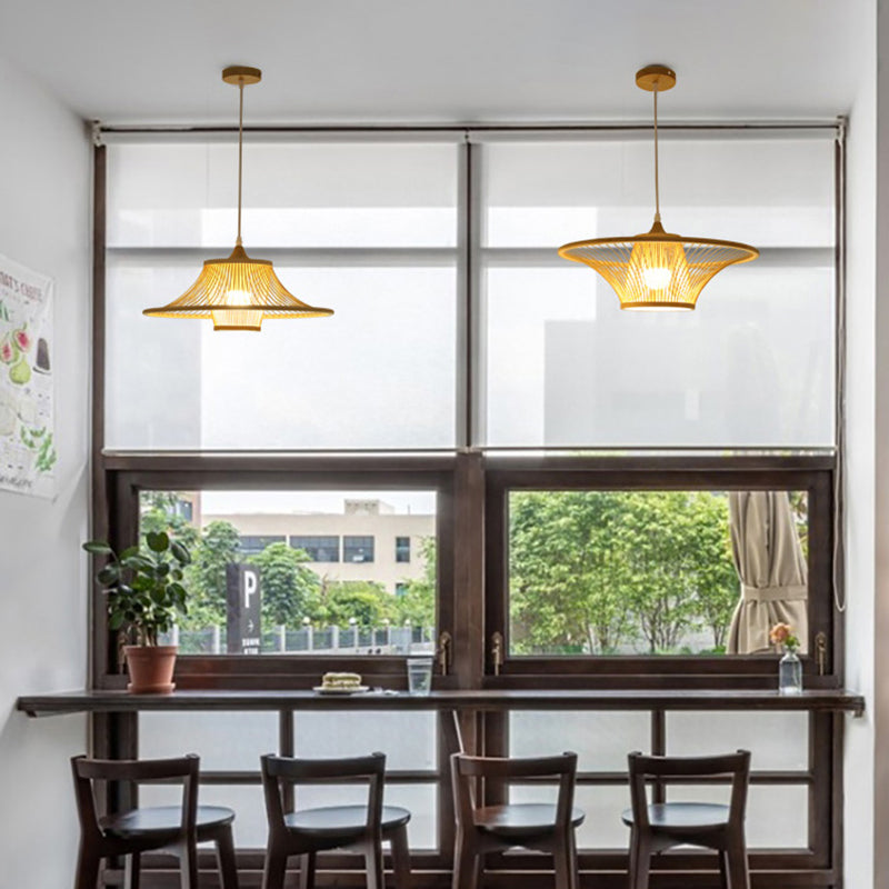 Wood Flared Suspension Lighting Minimalist 1-Light Bamboo Ceiling Pendant for Bedroom