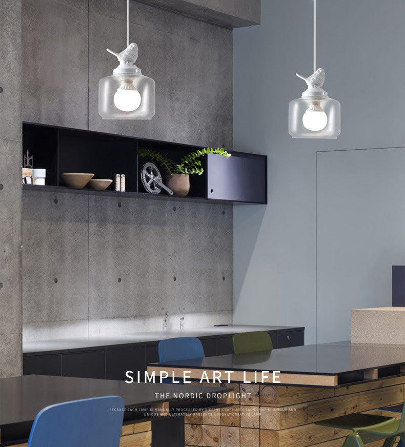 Glasförmige transparente Glashängele hängendes Licht nordische Einfachheit Schlafzimmer Beleuchtung Anhänger mit Harz Vogeldekoration