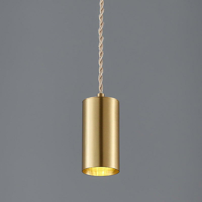 Lámpara de suspensión cilíndrica de la noche de metal 1 Bulbo posmoderna Luz colgante en oro