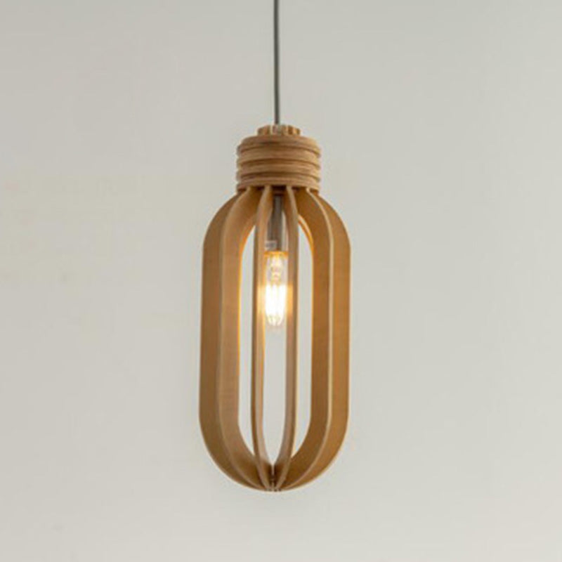 Wooden Cage Pendulum Light Modern 1-Light Wood Hanging Pendant for Dining Room