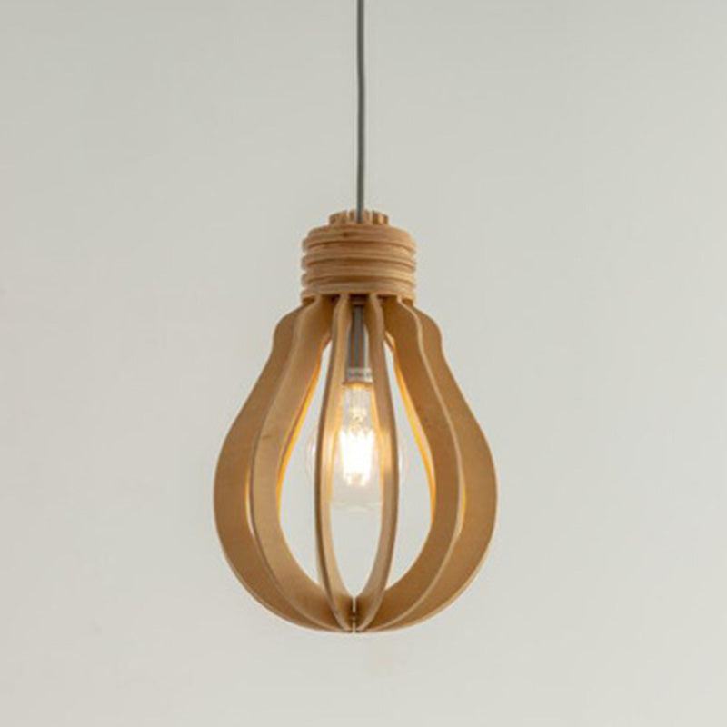 Wooden Cage Pendulum Light Modern 1-Light Wood Hanging Pendant for Dining Room