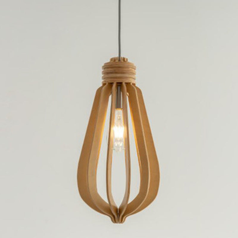 Wooden Cage Pendulum Light Modern 1-Light Wood Hanging Pendant for Dining Room