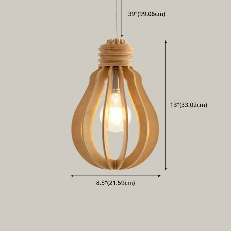 Wooden Cage Pendulum Light Modern 1-Light Wood Hanging Pendant for Dining Room
