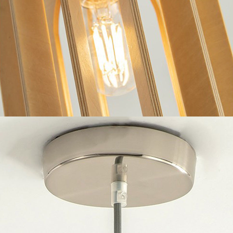 Wooden Cage Pendulum Light Modern 1-Light Wood Hanging Pendant for Dining Room