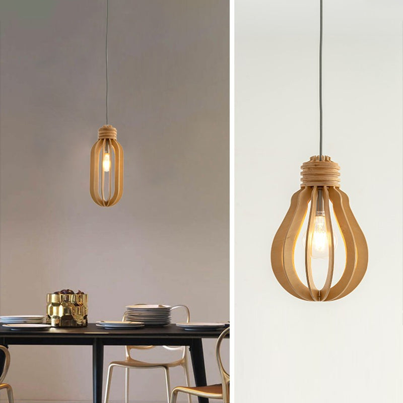 Wooden Cage Pendulum Light Modern 1-Light Wood Hanging Pendant for Dining Room