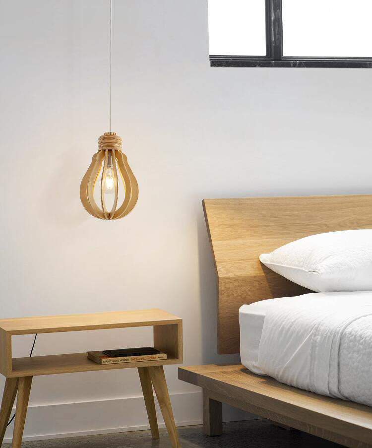 Wooden Cage Pendulum Light Modern 1-Light Wood Hanging Pendant for Dining Room