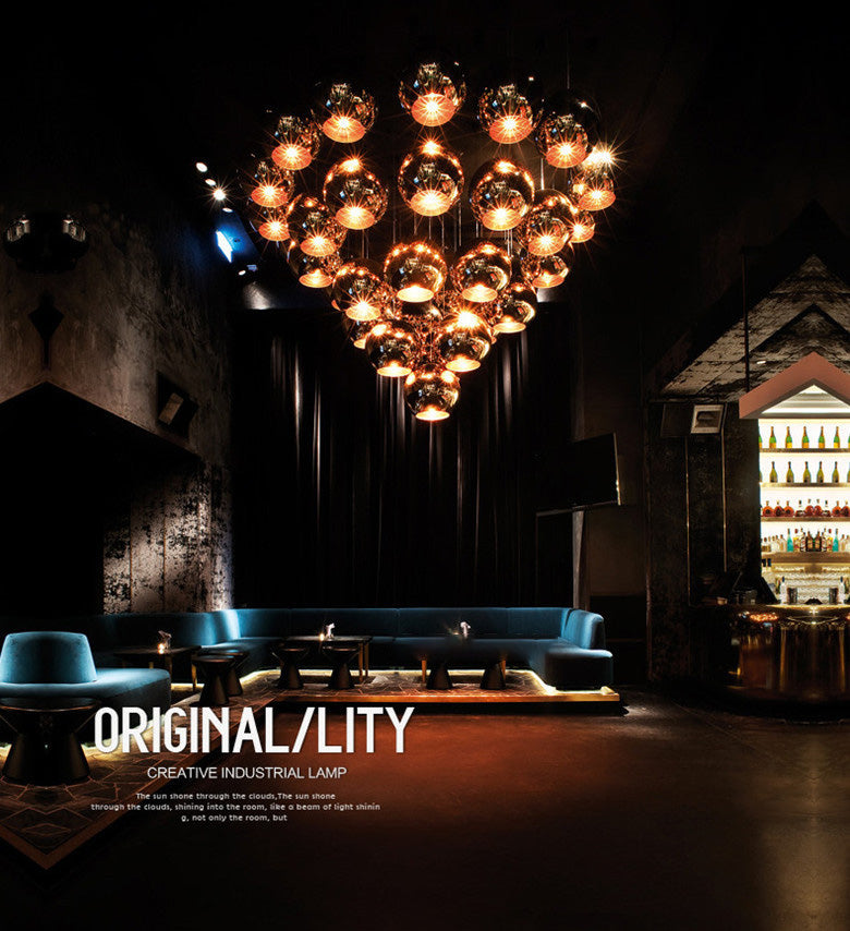 Elektroplattierte Spiegelglas Kugel Anhänger Lampe 1-Licht postmoderner Kleidungsgeschäft Dekoratives hängendes Licht