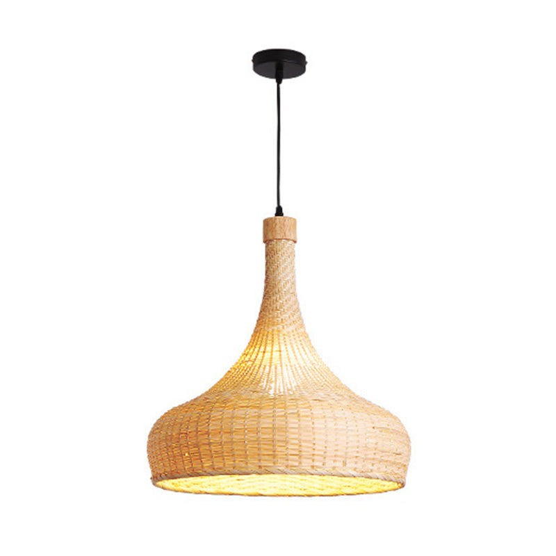 Hand-worked Natural Bamboo Drop Lamp Minimalist 1-Light Beige Pendant Light for Bedroom