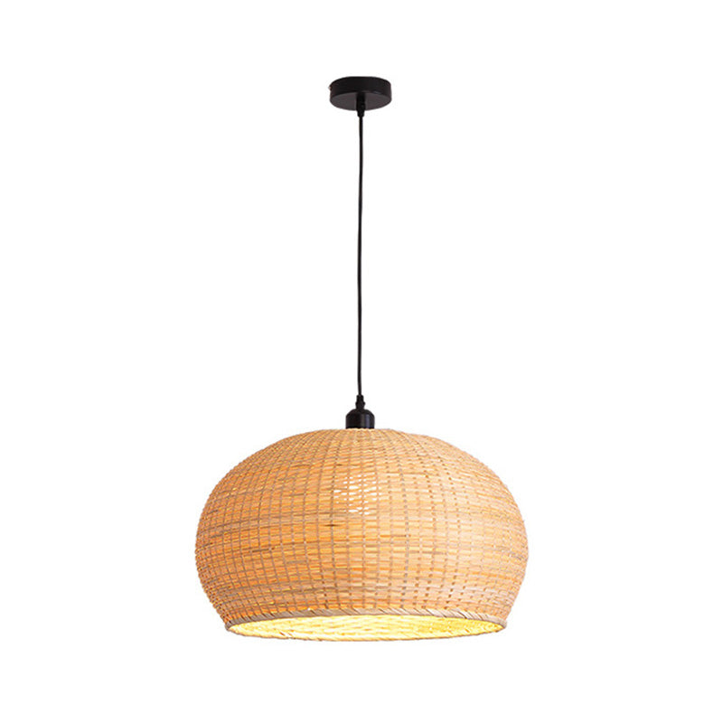 Hand-worked Natural Bamboo Drop Lamp Minimalist 1-Light Beige Pendant Light for Bedroom