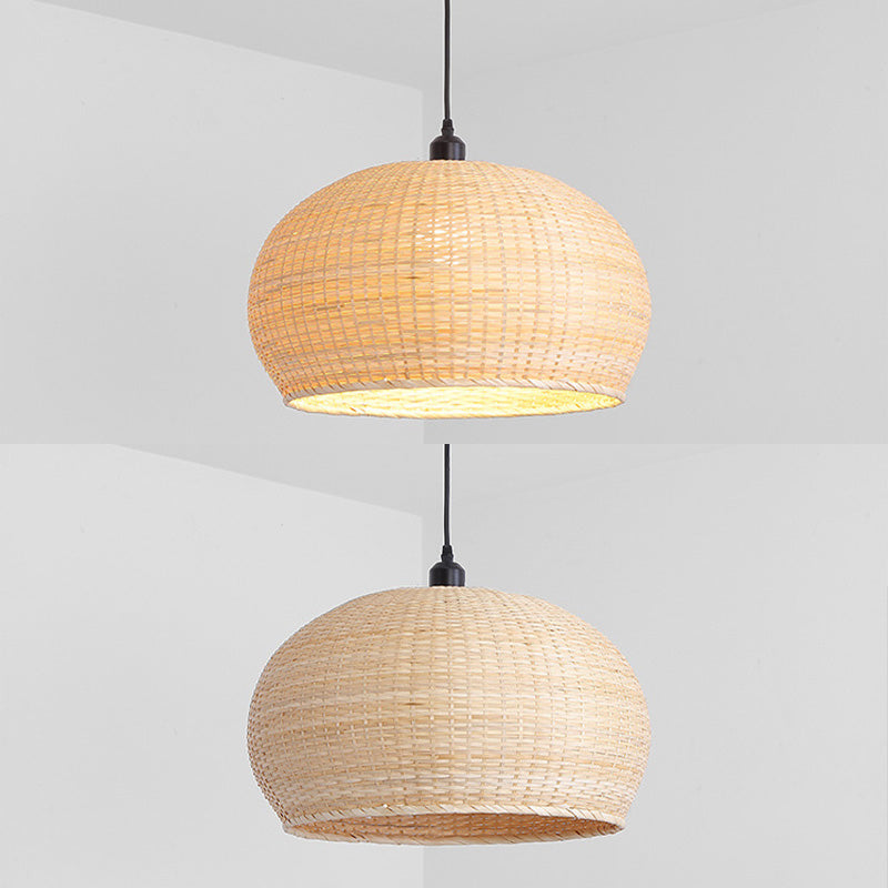 Hand-worked Natural Bamboo Drop Lamp Minimalist 1-Light Beige Pendant Light for Bedroom