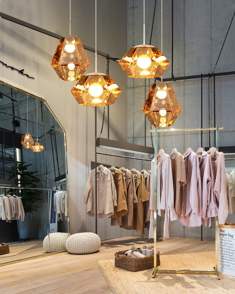 Minimalismo poliedra sombra diamante luz colgante de estilo acrílico colgante de iluminación acrílica para cafeterías restaurantes