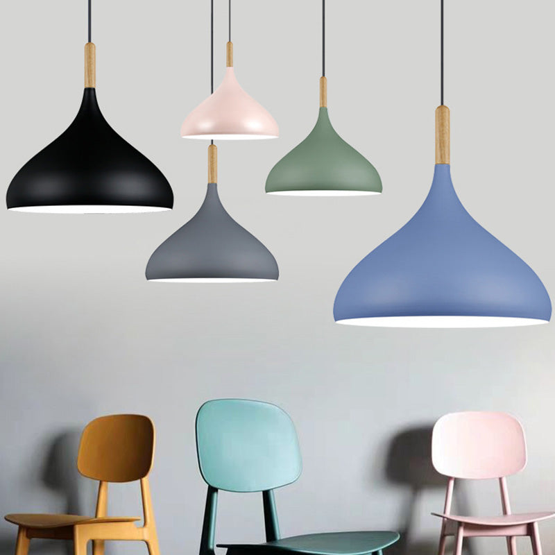 Nordic Style Macaroon Hanging Light Metal Teardrop Shade Single Bulb Pendant Lamp with 39.3" Adjustable Suspension Wire