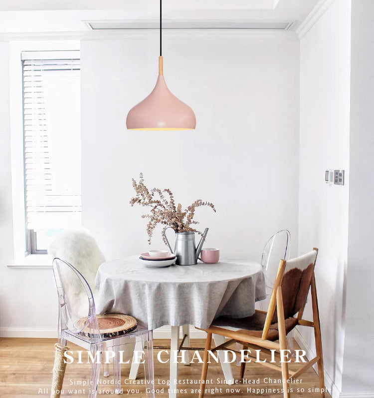 Nordic Style Macaroon Hanging Light Metal Teardrop Shade Single Bulb Pendant Lamp with 39.3" Adjustable Suspension Wire