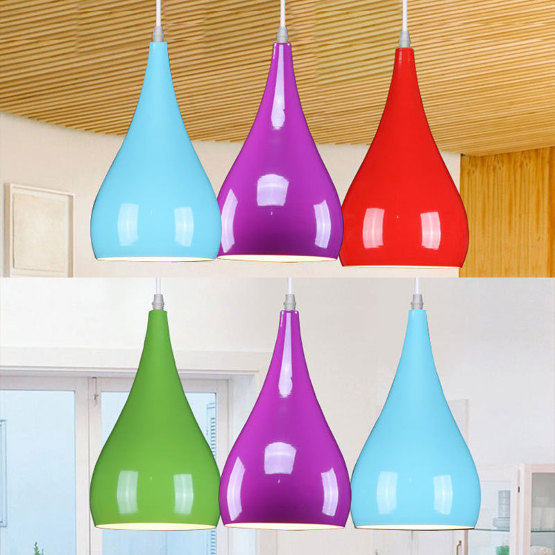 Macaron Drop Shaped Hanging Lamp Aluminum 1 Bulb Restaurant Pendant Light Fixture