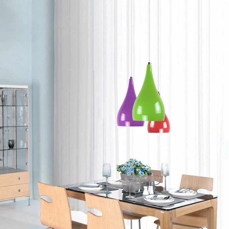Macaron Drop Shaped Hanging Lamp Aluminum 1 Bulb Restaurant Pendant Light Fixture