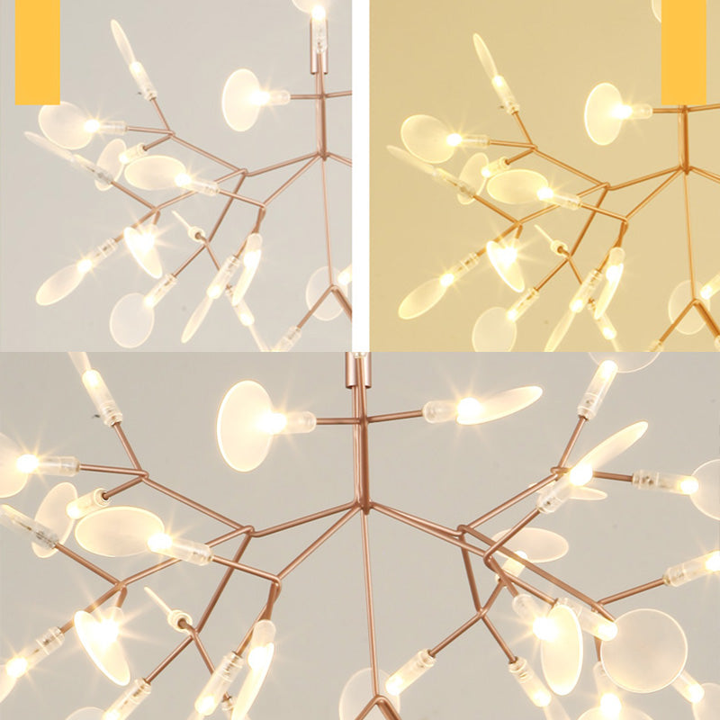 Roségold Sputnik Anhänger Licht im modernen kreativen Stil Schmiedeeisen Feuerfly -LED -Deckenlicht mit Acrylschatten