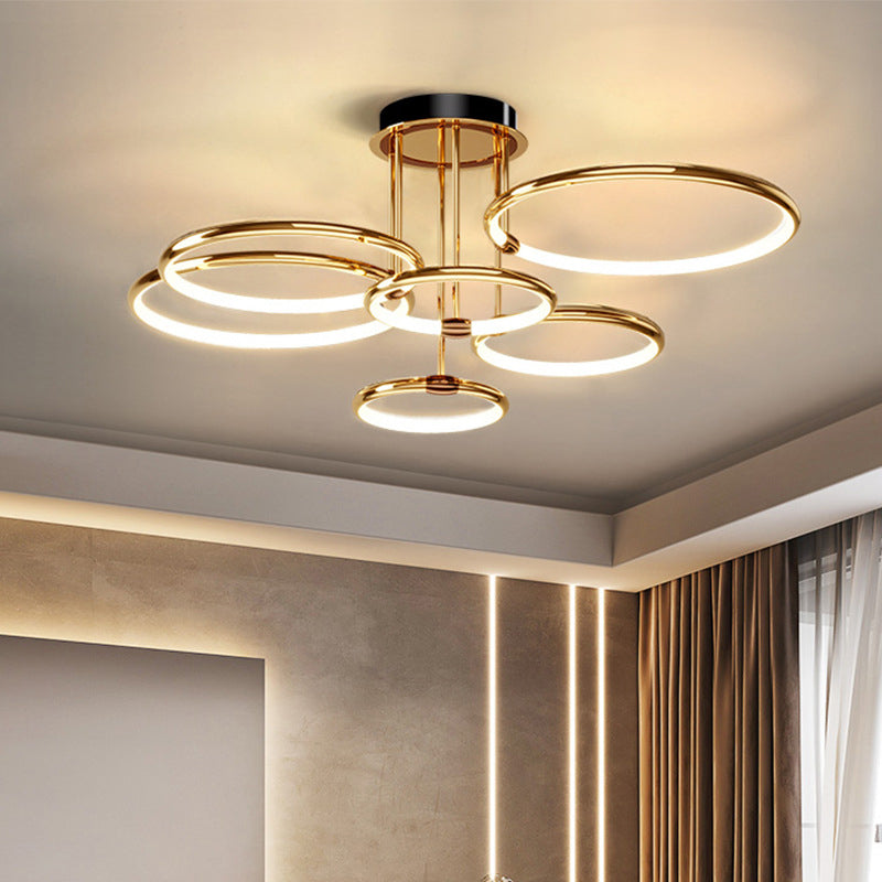 Circle-Shaped Living Room Hanging Chandelier Metal LED Modern Chandelier Light Fixture in Gold