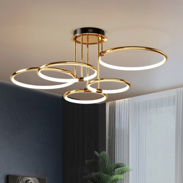 Circle-Shaped Living Room Hanging Chandelier Metal LED Modern Chandelier Light Fixture in Gold