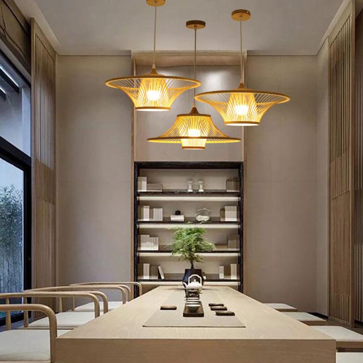 Wood Flared Suspension Lighting Minimalist 1-Light Bamboo Ceiling Pendant for Bedroom