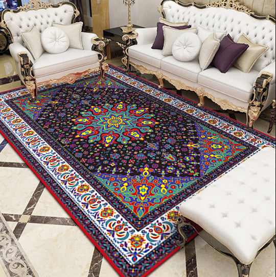 Elegant Red Tone Moroccan Concentric Circles Rug Polyester Traditional Carpet Stain Resistant Rug for Living Room