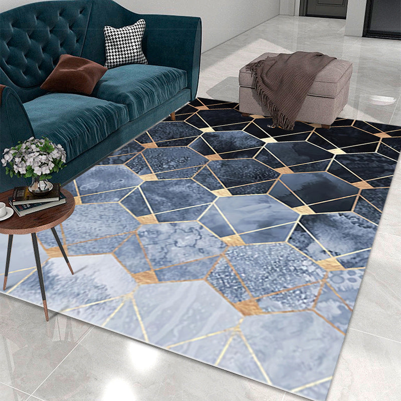 Abstract Rug Polyester Marble Look Area Rug Stain Resistant Carpet for Living Room