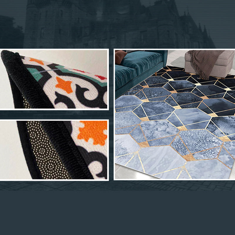 Abstract Rug Polyester Marble Look Area Rug Stain Resistant Carpet for Living Room