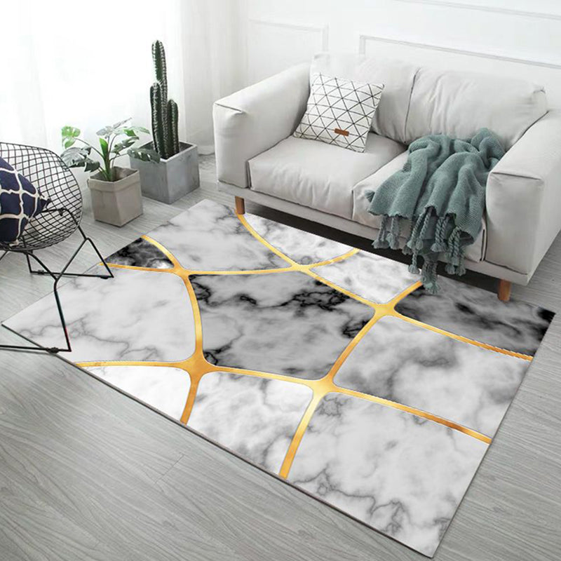 Contemporary Marble Print Rug Polyester Area Rug Washable Carpet for Living Room, Bedroom