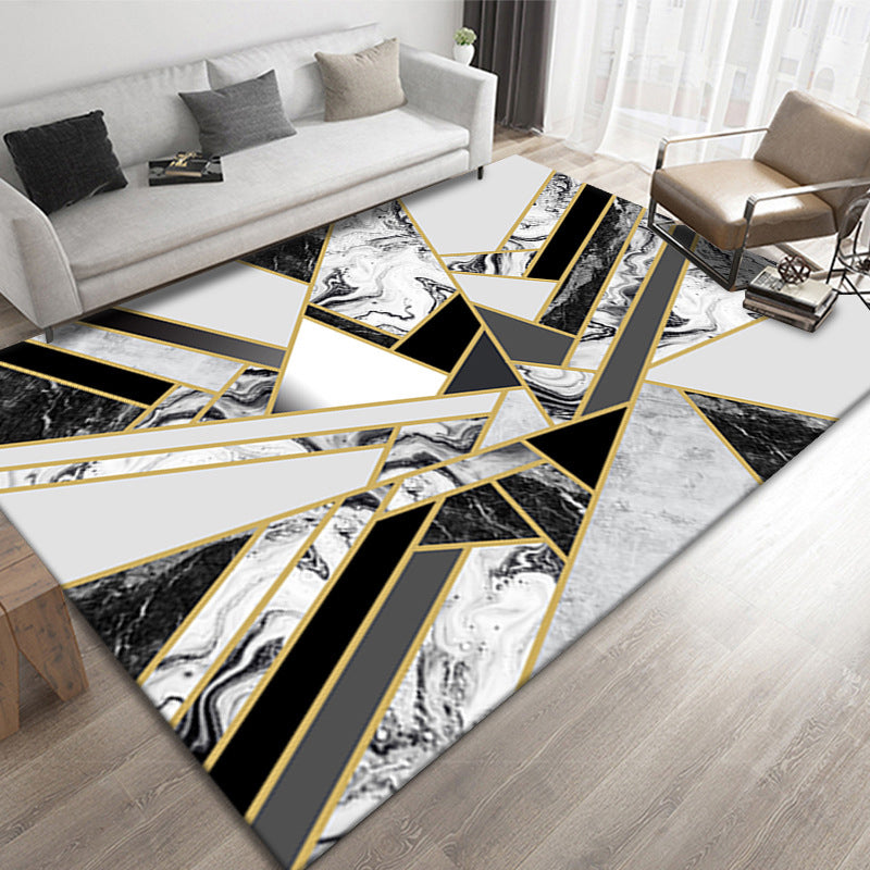 Marble Effect Indoor Rug Polyester Contemporary Rug Washable Area Carpet for Living Room