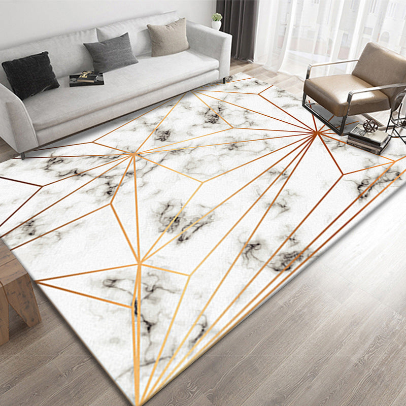 Marble Effect Indoor Rug Polyester Contemporary Rug Washable Area Carpet for Living Room