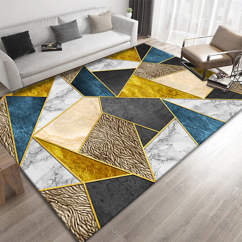 Marble Effect Indoor Rug Polyester Contemporary Rug Washable Area Carpet for Living Room