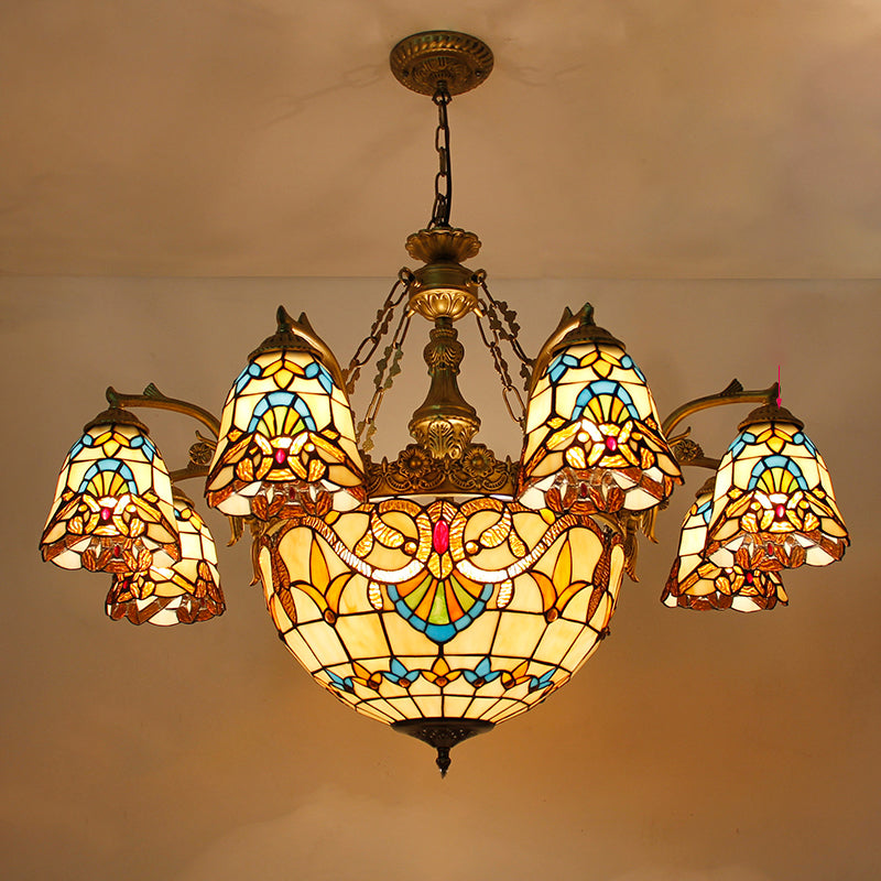 Luce a sospensione in ferro battuto Sputnik in Tiffany Creative Style Glass Hanging Lampada per sala da pranzo