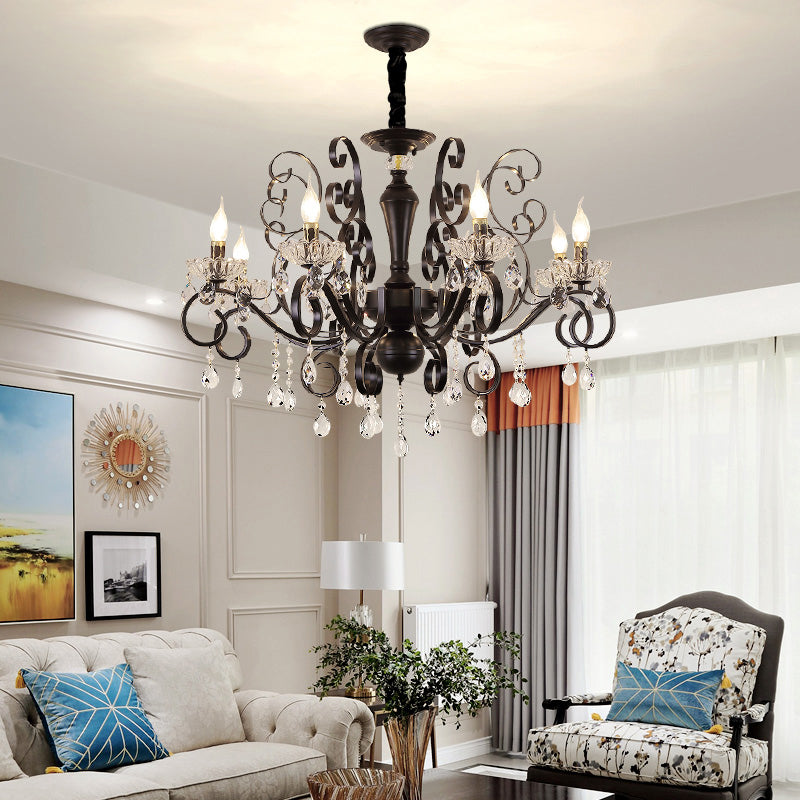 Crystal 6 Lights Hanging Ceiling Lights Raindrop European Suspended Lighting Fixture for Living Room