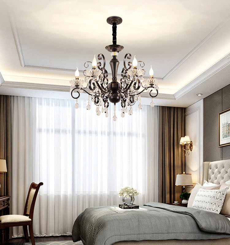 Crystal 6 Lights Hanging Ceiling Lights Raindrop European Suspended Lighting Fixture for Living Room
