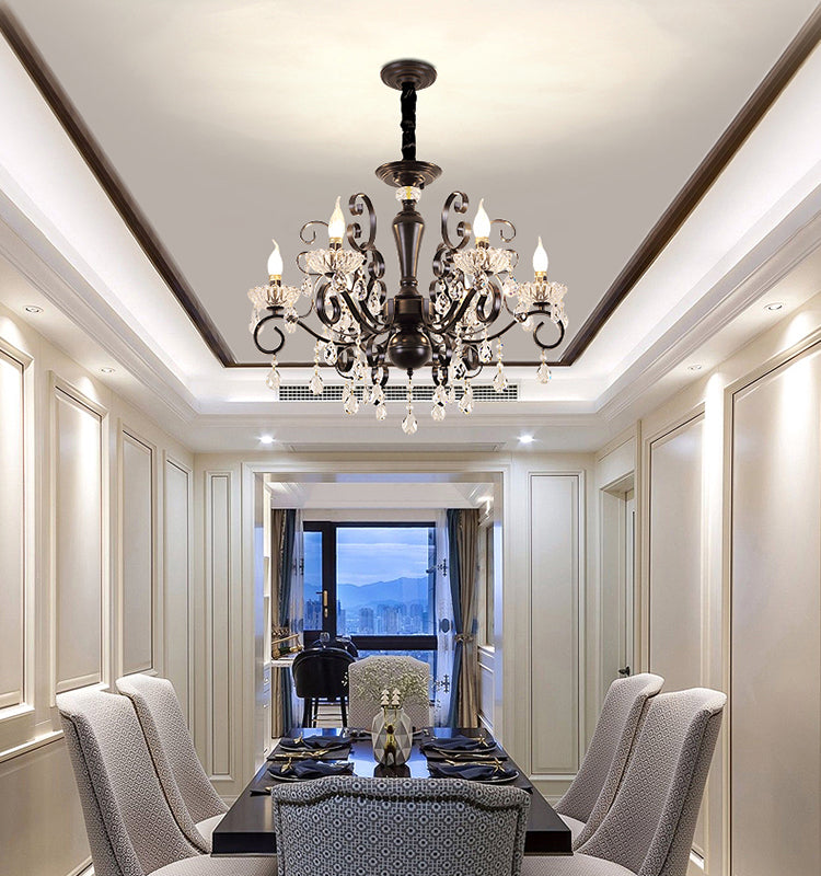 Crystal 6 Lights Hanging Ceiling Lights Raindrop European Suspended Lighting Fixture for Living Room