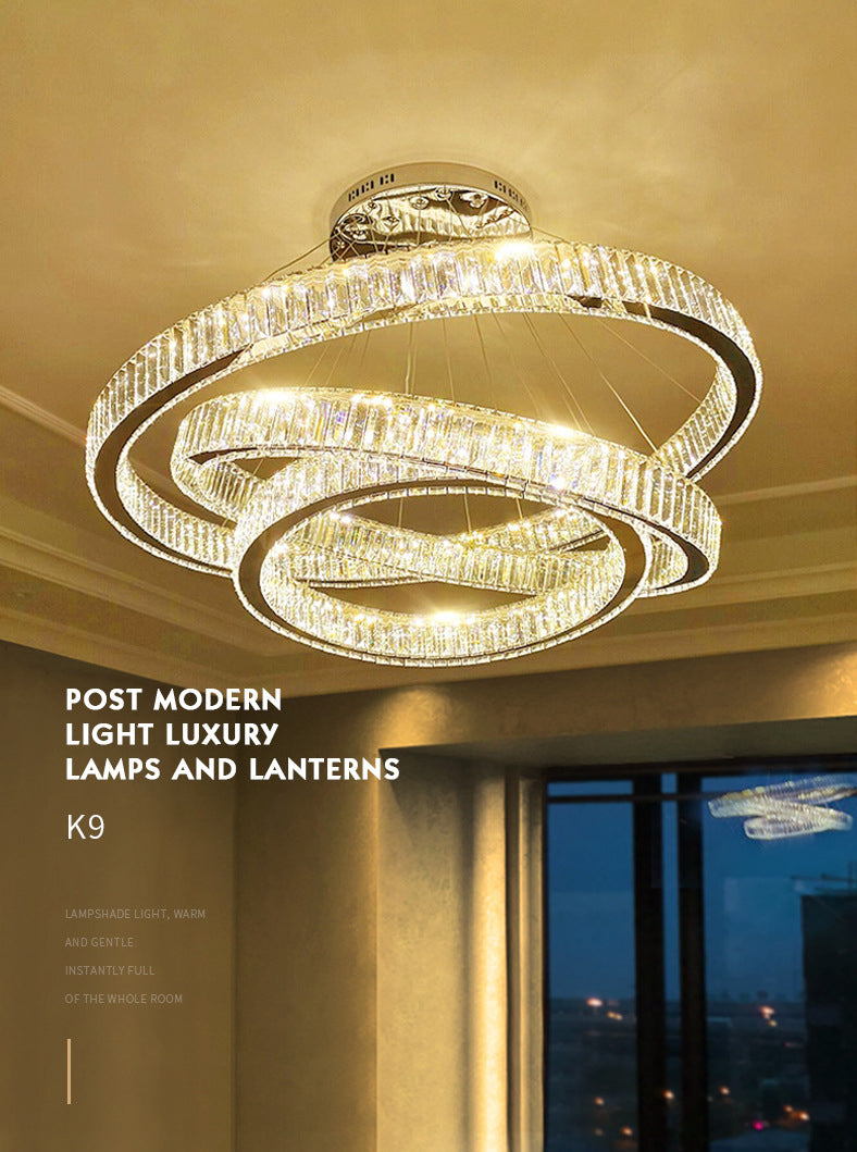 Lampada il lampadario di cristallo a LED a LED a LED a LED di cerchi di cerchi cromati per soggiorno