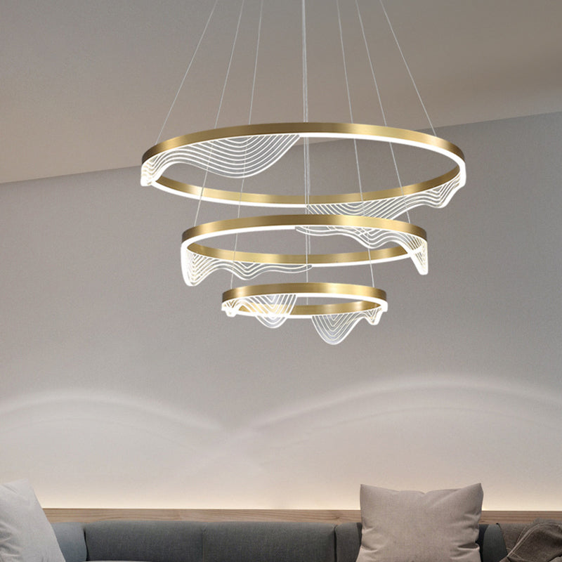 Ring Bedroom Chandelier Pendant Light Metal LED Simple Style Pendant Lighting Fixture in Gold