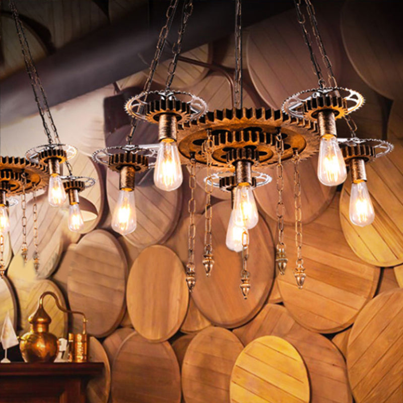 Luz de lámpara de araña de Gearwheel Iluminación colgante de metal industrial para restaurante