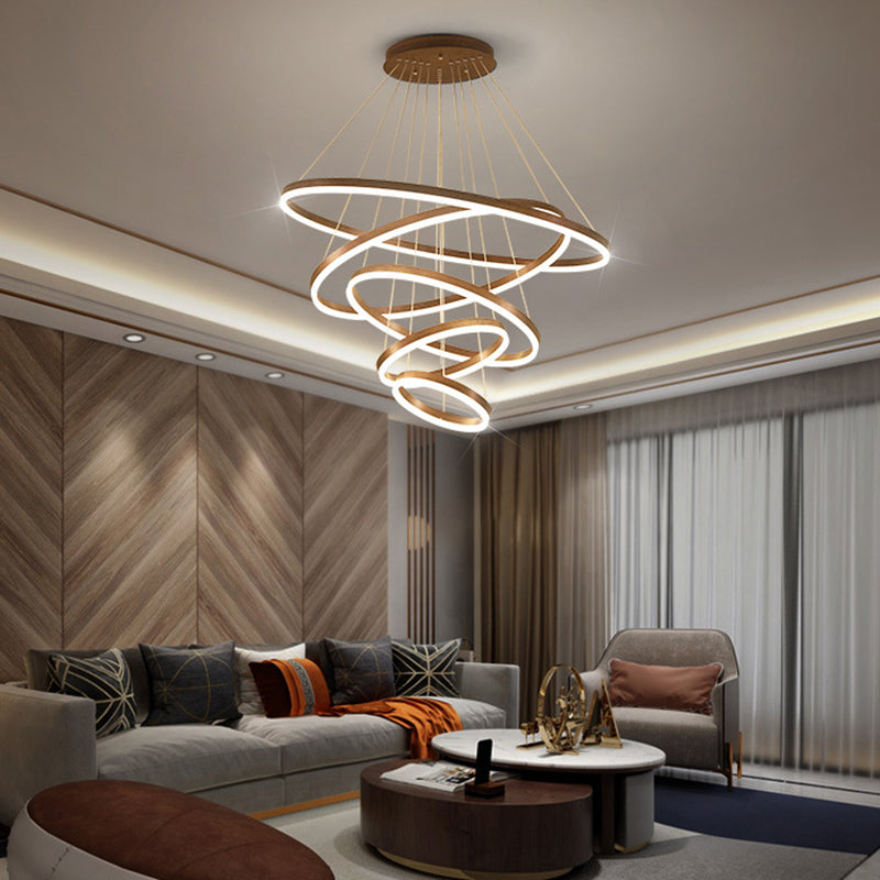 Living Room LED Chandelier Pendant Light Simplicity Chandelier Light Fixture with Circles Metal Shade