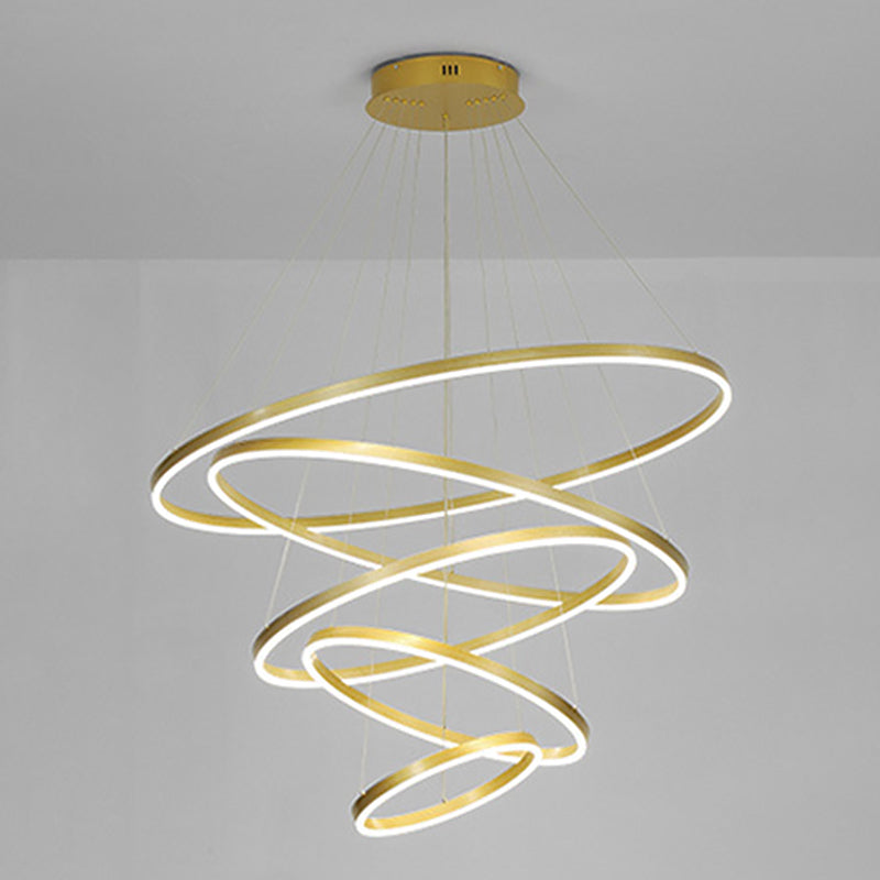 Living Room LED Chandelier Pendant Light Simplicity Chandelier Light Fixture with Circles Metal Shade
