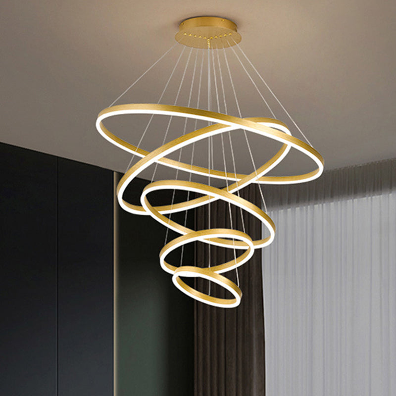 Living Room LED Chandelier Pendant Light Simplicity Chandelier Light Fixture with Circles Metal Shade