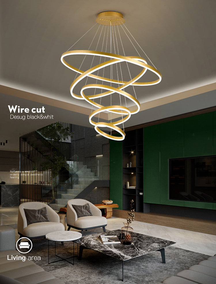 Living Room LED Chandelier Pendant Light Simplicity Chandelier Light Fixture with Circles Metal Shade