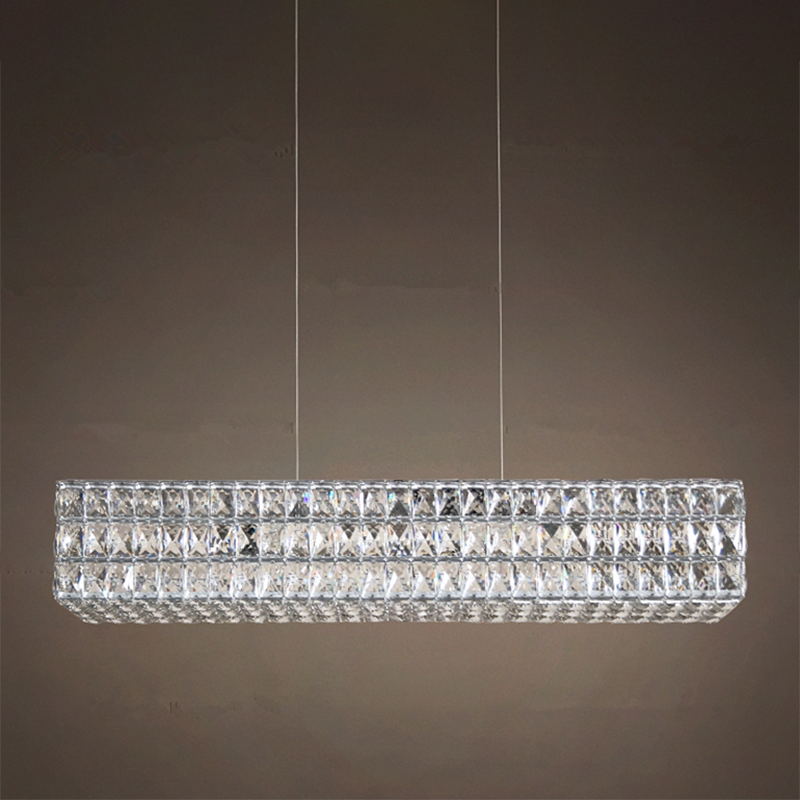 Wrought Iron LED Island Pendant Light in Modern Luxury Style Crystal Rectangular Ceiling Light for Dining Room