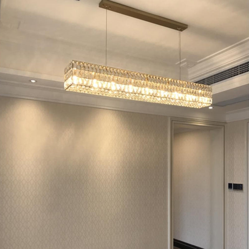 Wrought Iron LED Island Pendant Light in Modern Luxury Style Crystal Rectangular Ceiling Light for Dining Room