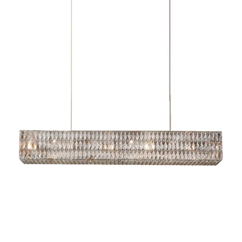 Wrought Iron LED Island Pendant Light in Modern Luxury Style Crystal Rectangular Ceiling Light for Dining Room