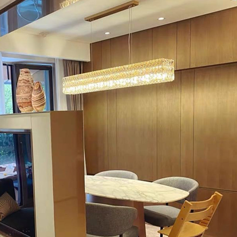 Wrought Iron LED Island Pendant Light in Modern Luxury Style Crystal Rectangular Ceiling Light for Dining Room