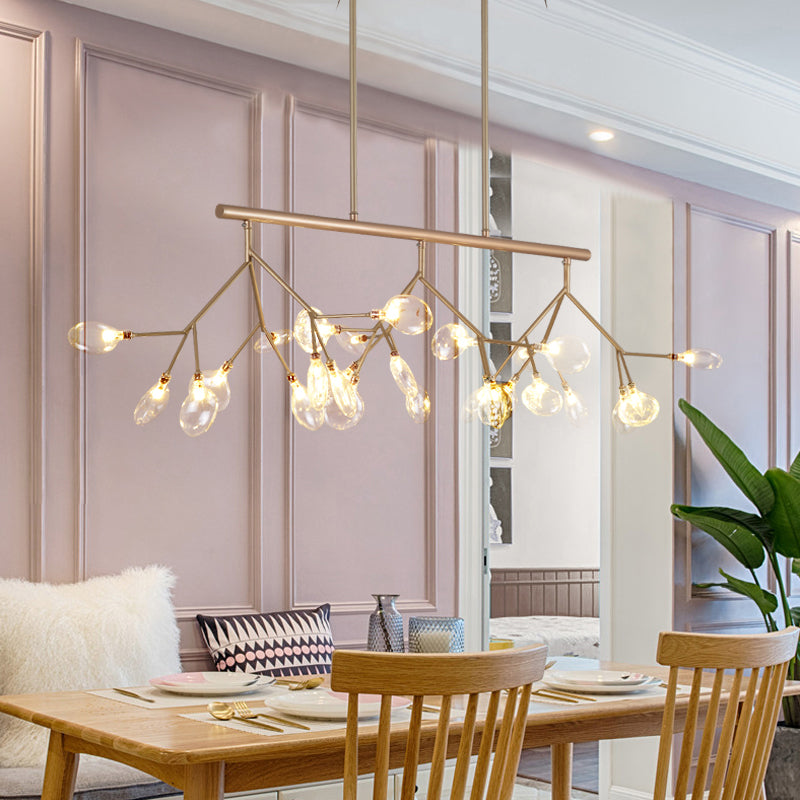 Luce a sospensione moderna di lusso a ciondolo di lucentezza in ferro battuto con soffitto di sputnik con tonalità di vetro