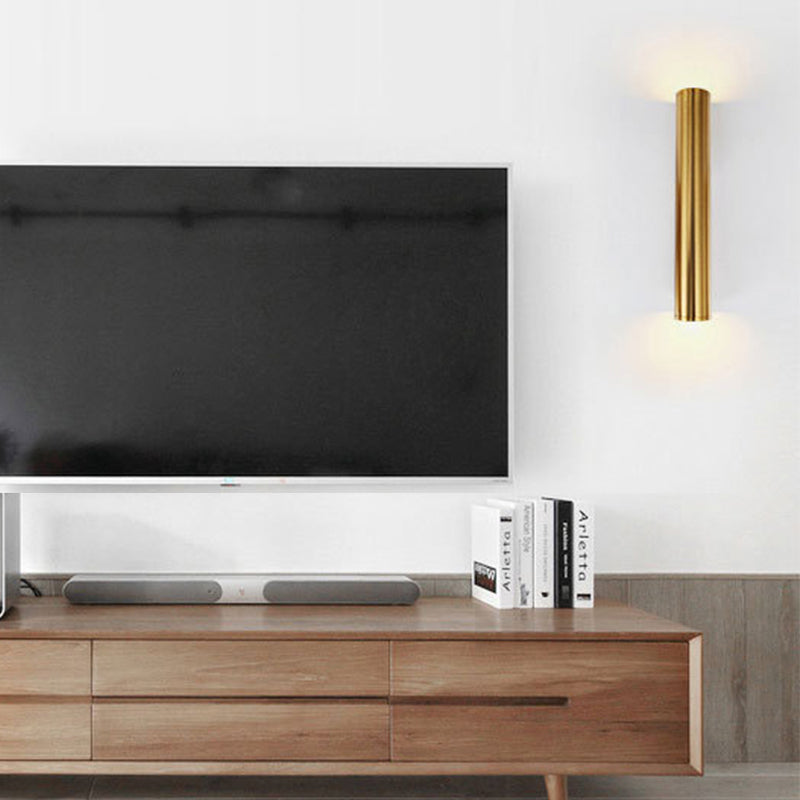 Cylindrical Aluminum LED Wall Light Post-modern Simplicity Metal Bedside Lamp in Electroplated Gold