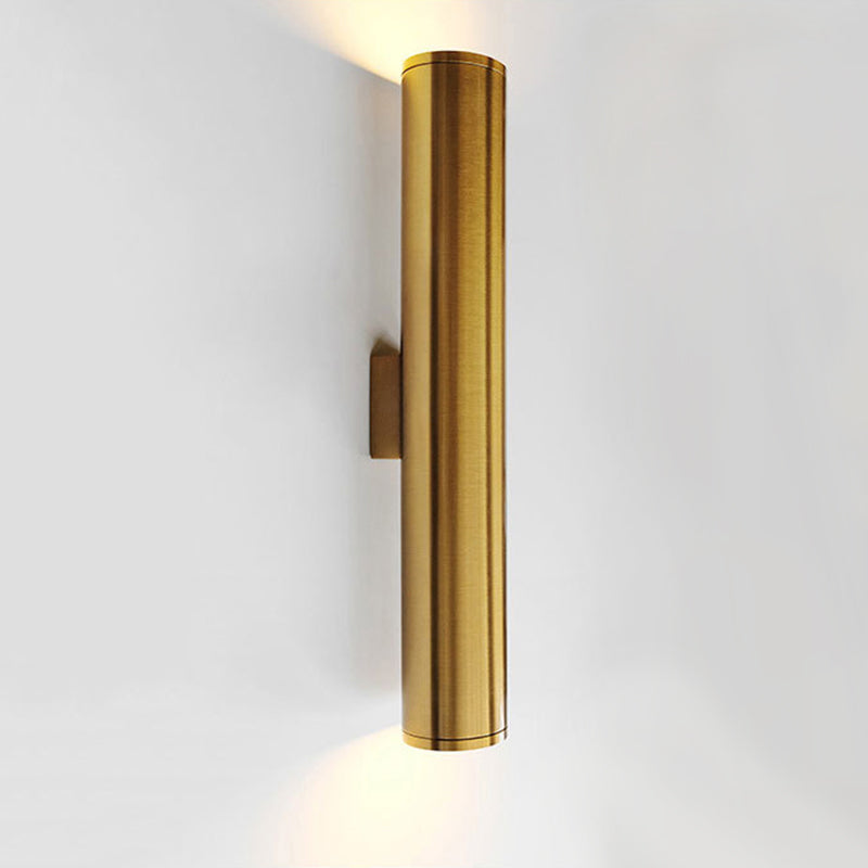 Cylindrical Aluminum LED Wall Light Post-modern Simplicity Metal Bedside Lamp in Electroplated Gold