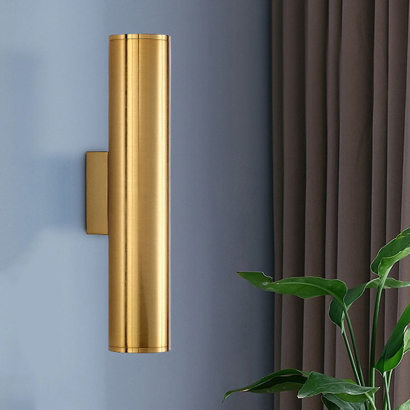 Cylindrical Aluminum LED Wall Light Post-modern Simplicity Metal Bedside Lamp in Electroplated Gold