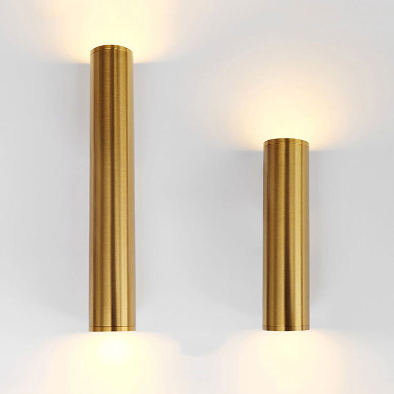 Cylindrical Aluminum LED Wall Light Post-modern Simplicity Metal Bedside Lamp in Electroplated Gold